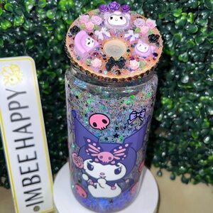 Kuromi Inspired Snowglobe Tumbler with Pink Black and Purple Accents